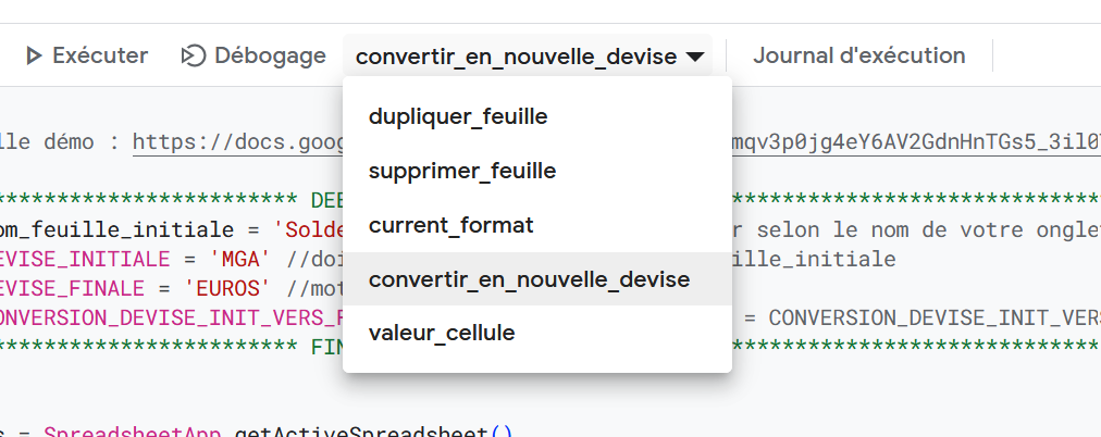 Fonction convertir en une autre devise