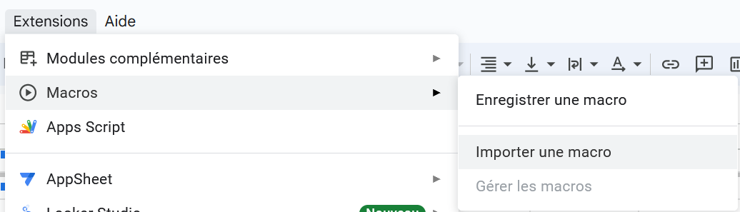 Import de macro sur google sheet
