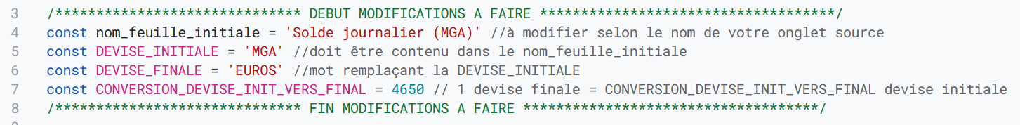 Variables à modifier